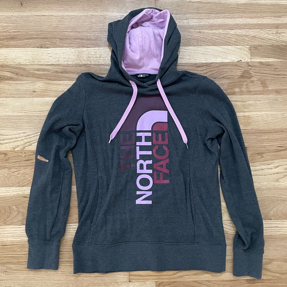 The North Face Women's Gray and Pink Hoodie Sweater